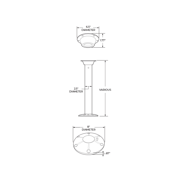Hemlock&trade; Power Distribution Table Leg System Dimensions 1