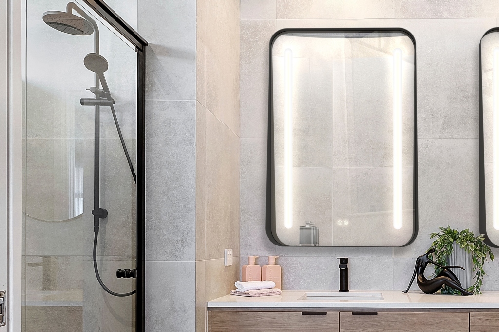 694SH_Backlit_Shelf_Mirror_Application_Light_Wood